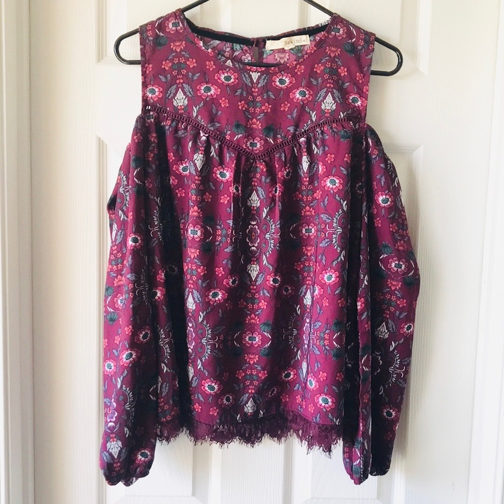 Raspberry Wine Print Cold Shoulder Top